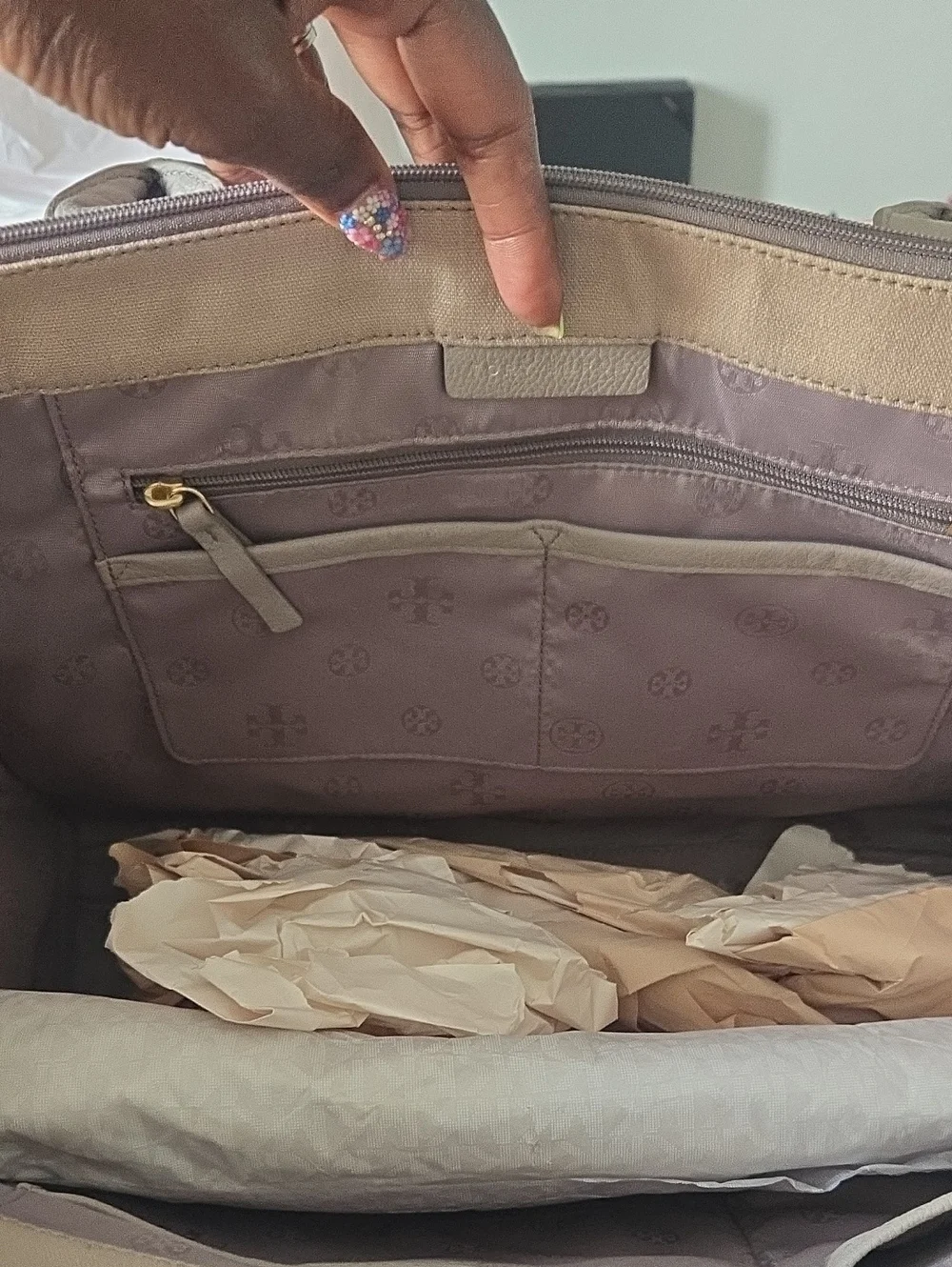 Tory Burch Mauve Beige Tote with Interior Zip Pocket